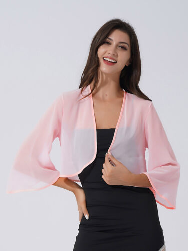 UK Women 3/4 Sleeve Sheer Bolero Shrug Open Front Tops Cardigan Party Cover Ups - Picture 29 of 47