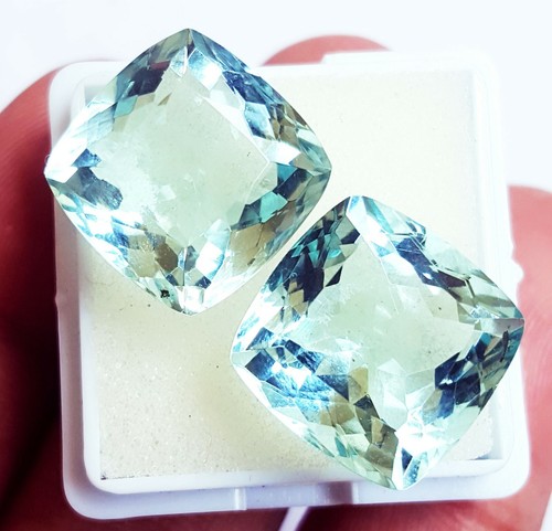 Loose Gemstone Aquamarine 22 Ct Cushion Shape Pair With Certificate R789 - Picture 2 of 10