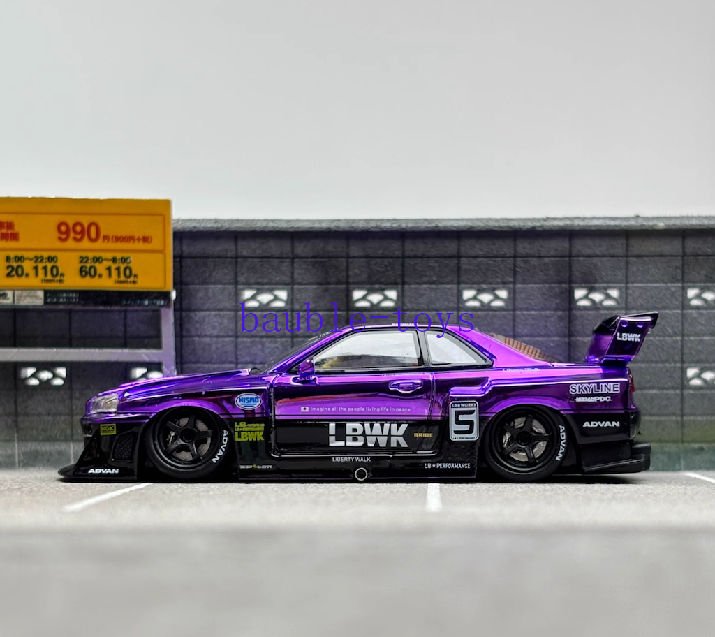 SW 1:64 Plating Purple Skyline GTR ER34 LBWK Sport Model Diecast
