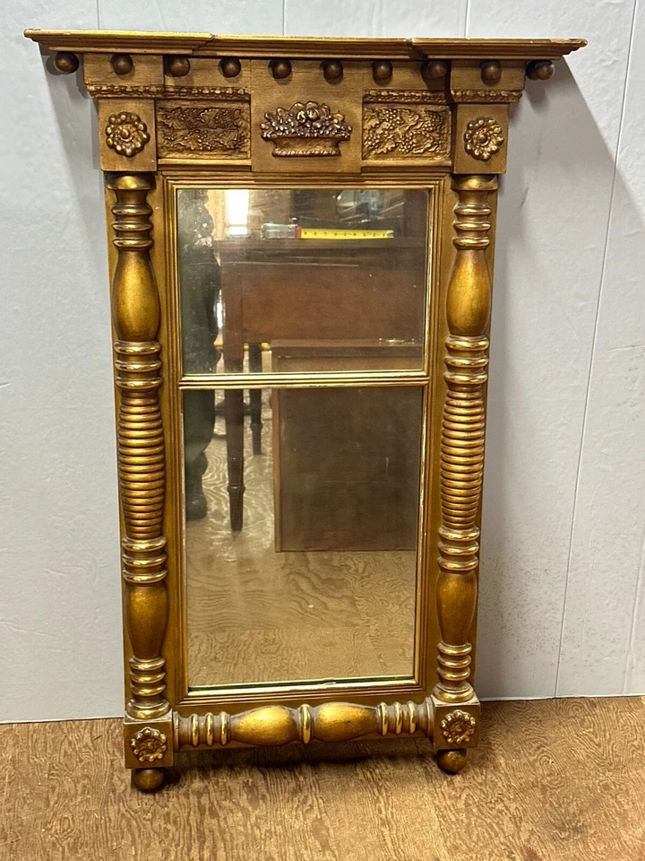 Espejo retrovisor federal antiguo 1820 dorado dos partes cesta de frutas 36x23 Foto 3 de 4