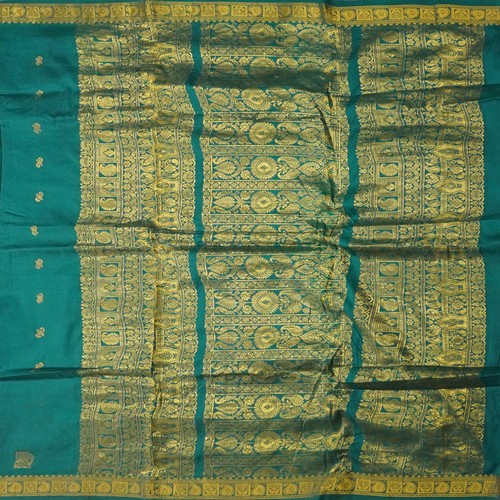Tela artesanal vintage Pallu Sari tejida a mano 100 % seda pura Zari 6 yardas - Imagen 4 de 6