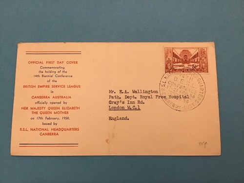 Australia British Empire Service League Canberra FDC 1958 Stamp Cover R42894