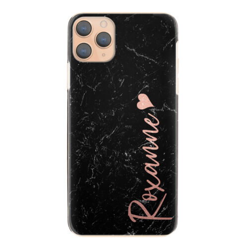 Pink Initial Phone Case For iPhone 13/12/11 Personalise Black Marble Hard Cover - Picture 13 of 13