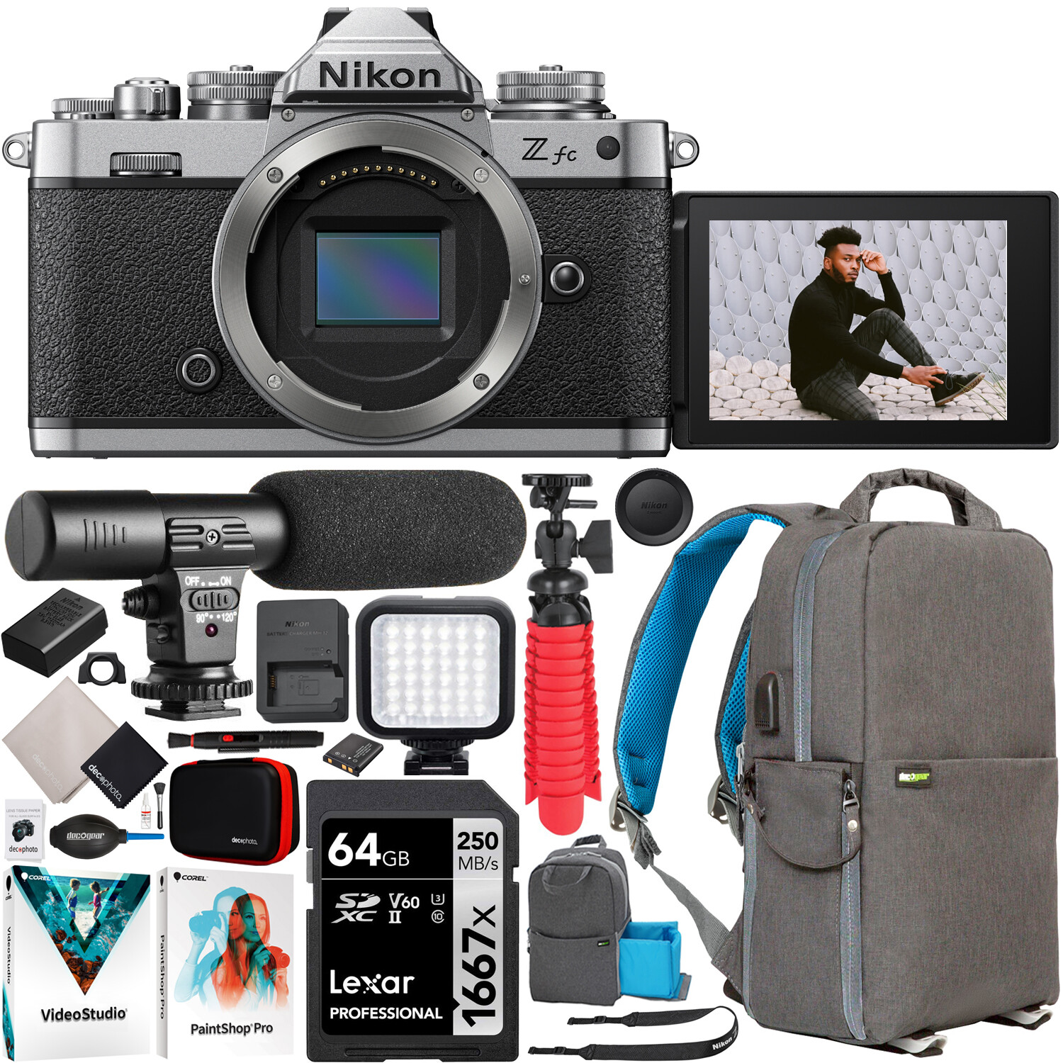 Комплект Корпуса беззеркальной фотокамеры Nikon Z fc формата DX (черный) + Профессиональный комплект аксессуаров