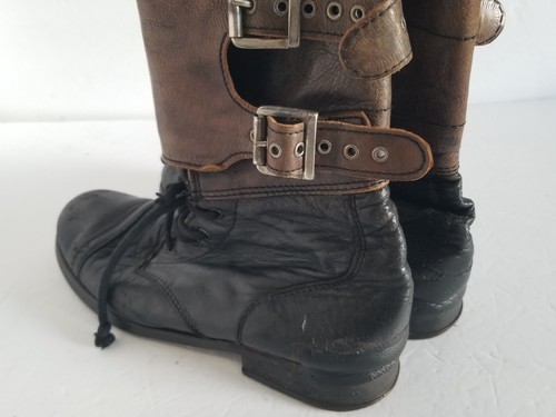 All Saints Combat Boots Womens Size 38 US 7.5 Black Brown Leather Distressed  - Picture 4 of 19