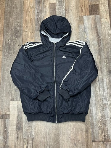 Vintage Adidas Y2K 90s Reversible Jacket Boys L Black Windbreaker Lined Youth - Picture 2 of 19