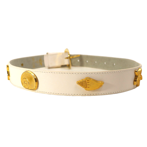 Docker Beach Belt S White Genuine Leather Gold Fish Starfish Shell Medallions - Picture 2 of 16