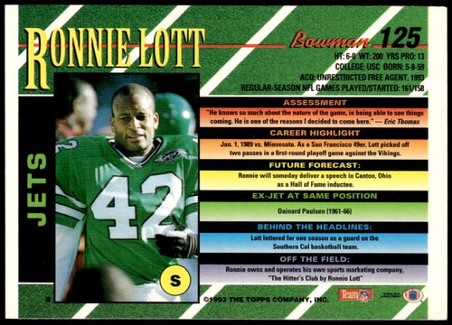 Bowman #125 Ronnie Lott 1993 - Imagen 2 de 2