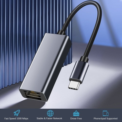Usb C To Ethernet Adapter Rj45 Network LAN Gigabit FOR Laptop 1000mbps Mac/PC - Bild 1 von 6