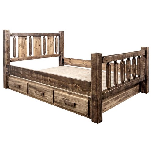 Montana Woodworks Homestead Wood King Storage Bed with Wolf Design in Brown - Picture 5 of 8