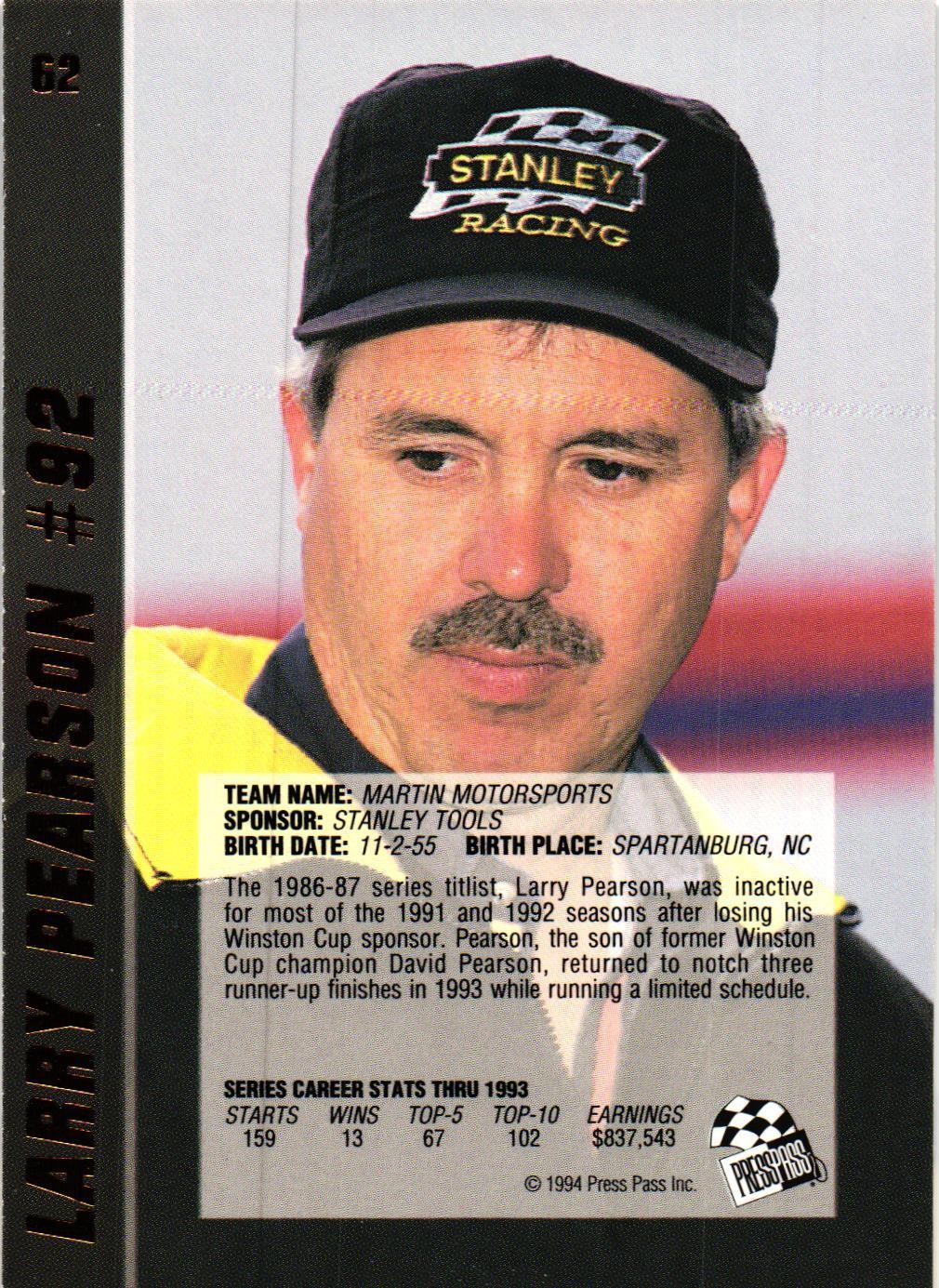 1994 Press Pass VIP Auto NASCAR Racing Card 1-100 You Pick for Set - Picture 125 of 201