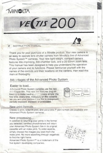 MINOLTA VECTIS 200 / IX Date APS Auto Zoom Lens / Camera with Bag & Instructions - Picture 7 of 8