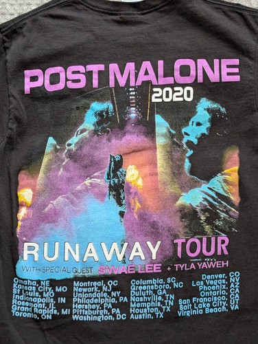 Post Malone Shirt Adult Small Black Runaway Tour Dates 2020 Double Sided - Picture 4 of 11