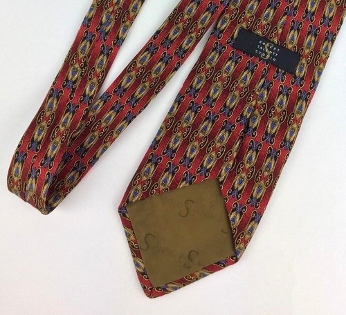 Robert Talbott Studio Men's Silk Tie Geometric Red Gold Royal Blue Blk 57 5/8" L - Picture 10 of 12