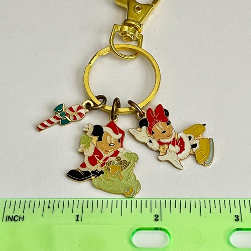 Vintage Disney Mickey & Minnie Keychain Zipper Pull Purse Bag Christmas Santa - Picture 7 of 9