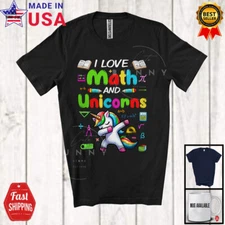 I Love Math And Unicorns, Colorful Unicorns Animal, Math Teacher Student T-Shirt