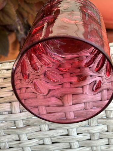 Fenton? Vintage 1940’s Handmade Cranberry Coin Dot Optic Glass Tumbler 4 inch. - Picture 5 of 8
