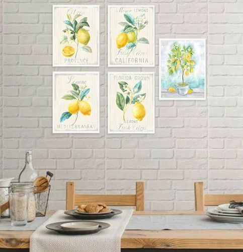 Lemon Painting Vintage Retro Style Decor Wall Art Set of 5 Prints 8.5x11 - Picture 1 of 6