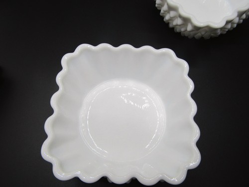 2 Fenton White Milk Glass 4" Square Hobnail Trinket Berry Nut Candy Dish #3928MI - Picture 8 of 9