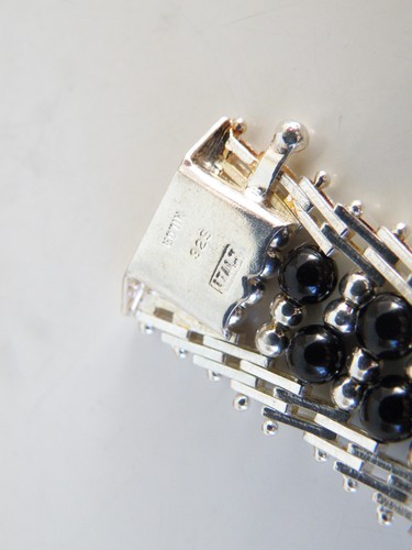 Chunky Milor Italy Sterling Silver 925 Onyx Riccio Link Chain Bracelet Fits 7" - Picture 7 of 11