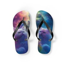 Cosmic Cat Flip Flops, Galaxy-Themed Footwear, Cute Animal Sandals, Summer ... 
