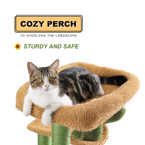 US Green Cactus Cat Tree Cat Tower w/ Sisal Covered Scratching Post, Cozy Condo - Picture 9 of 10