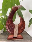 Hawaii Home Decor Hand Made Solid Wood Carved  Fish Hook w/Base Engraved Island