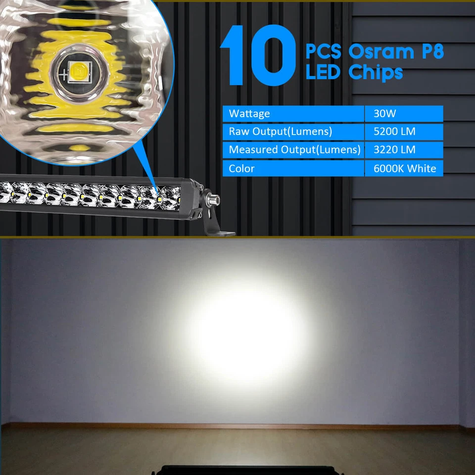 12inch LED Light Bar Single Row Spot Flood Combo Work UTE Truck SUV ATV Boat Foto 4 de 4