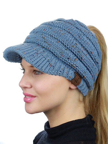 C.C BeanieTail CONFETI Tejido Cálido Desordenado Panel Alto Visera Cola de Pony Gorra - Imagen 18 de 65