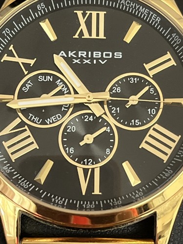 New AKRIBOS XXIV Men's Luxury Watch AK844YGB Gold Chronograph Multi Function - Picture 4 of 10