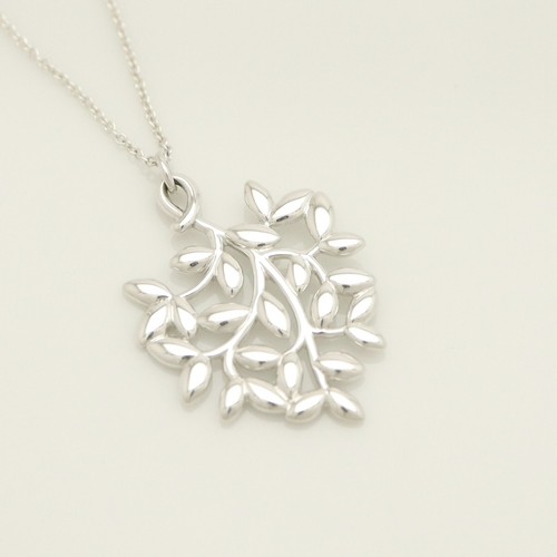 Tiffany & Co. Paloma Picasso Olive Leaf Collar Colgante 17.9" Plata con Bolsa - Imagen 5 de 12