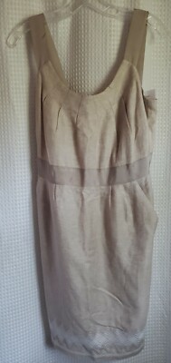 Banana Republic Sleeveless Dress Sz 6 Beige Tan Embroidered Linen Blend NWT 