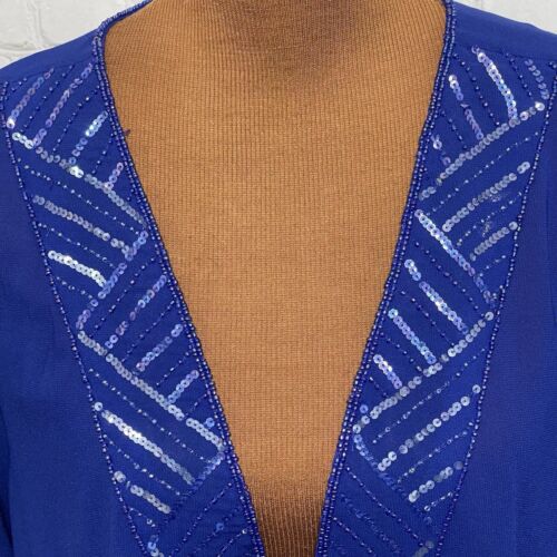 Midnight Velvet Duster Jacket Womens Size 2X Royal Blue Sequins Sheer Formal - Picture 3 of 7