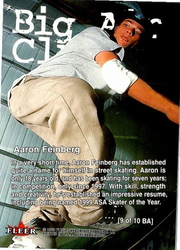 2000 Fleer Adrenalin Big Air Club Karte #9BA Aaron Feinberg - Bild 2 von 2