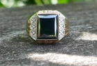 Vintage Men's Sterling, 10k Yellow Gold Filled, & Hematite Ring - Size 9.75