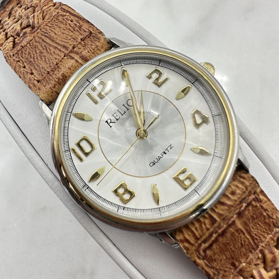 Reloj Reliquia Blanco Plata Tono Oro, 33mm, Cuero Trenzado Marrón Prisma ZR-57010 Foto 2 de 4