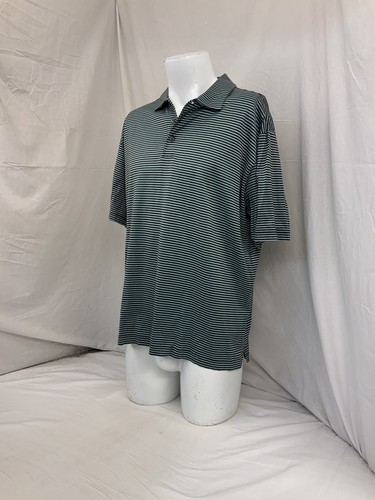 Grant Thomas Shirt L Brown Green Stripe Polo Short Sleeve 100% Cotton YGI Y1-664 - Picture 4 of 11