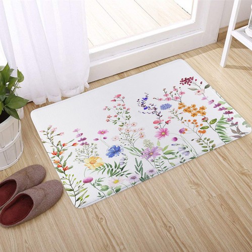 Alfombra de baño floral rosa y azul Spring Botanical alfombras de piso de cocina 24x16 pulgadas - Imagen 4 de 7