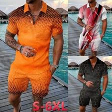 Summer Mens Outfit 2-Piece Set Sweatsuit Short Sleeve T Shirts and Shorts Set US