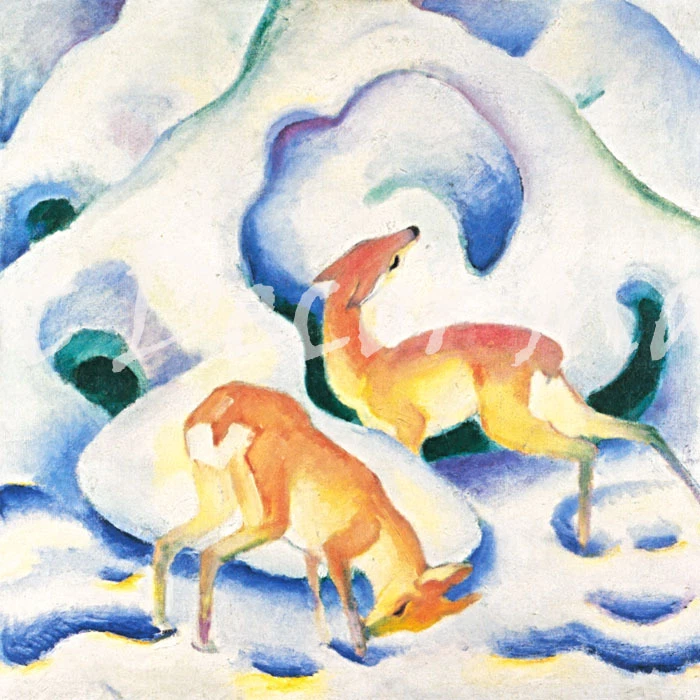 Ciervo en la nieve 2-Marc - ARTE DE PARED EN LIENZO O IMPRESIÓN Foto 2 de 2