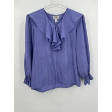 Gitano Womens Silk Blouse Size M Purple Ruffle Collar Quiet Luxury Old Money