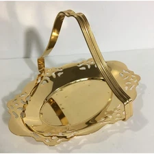 Vintage Gold Electroplated Basket Bowl Candy Dish with Handle -  Forman Family