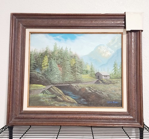 Gelassene Bergszene Vintage gerahmt Öl auf Leinwand Landschaft signiert June Dorn - Bild 1 von 9