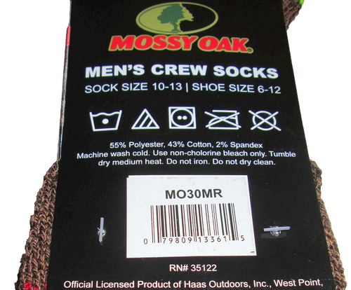 3 Pairs Mens Mossy Oak Cushioned Mid Calf Socks Work Boot Crew Socks  Shoe 6-12 - Picture 2 of 4
