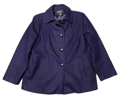 LONDON FOG Women XL Peacoat Purple Wool Blend Coat Single Breasted Pocket NWOT - Picture 4 of 21
