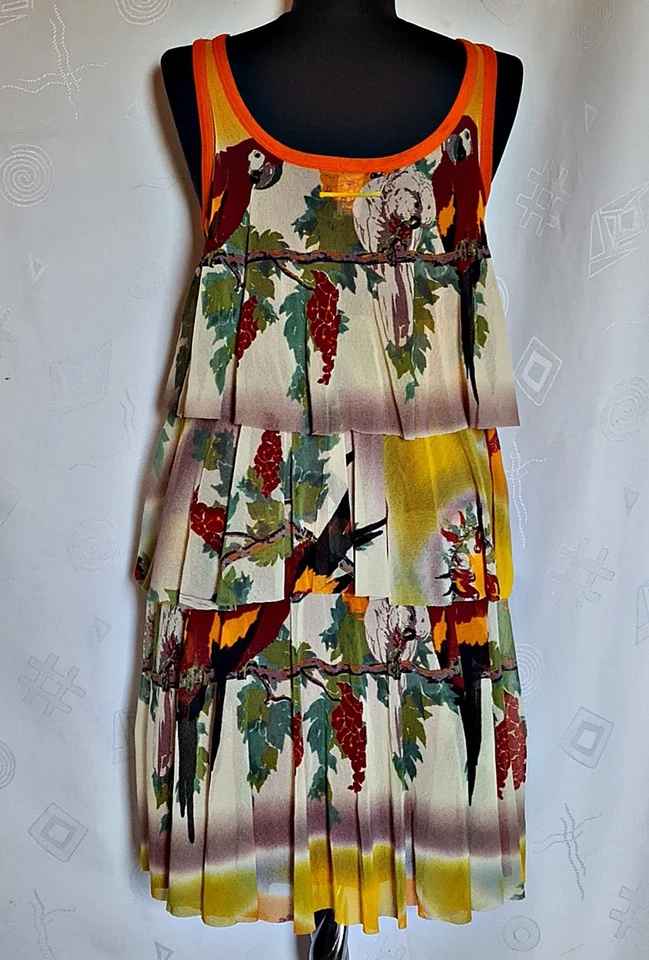 DRESS ITALY AUTHENTIC JEAN PAUL GAULTIER SOLEIL PARROTS WOMEN US 6 S EU34 - Image 3 of 4