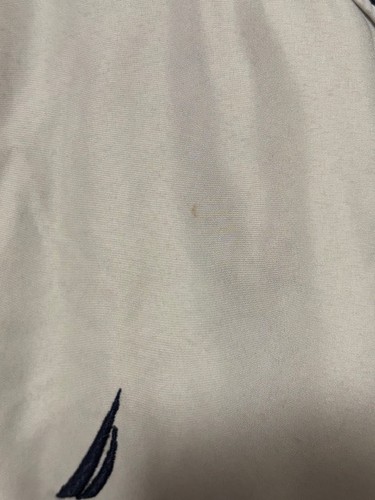 Nautica Men’s Bomber Jacket Size L Beige Navy Fleece Lined Full Zip Outdoor Coat - Picture 7 of 14