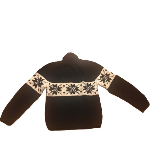 Polo por Ralph Lauren Grueso Negro Copo de Nieve Tejido a Mano 100% Lana Suéter Grande L - Imagen 4 de 9