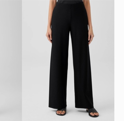 Eileen Fisher Black Wide Leg Trousers Dress Pants Size 10 Zipper Tab Polyester - Picture 2 of 12