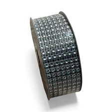 1-3/8” x 3 yds Silver Rhinestone occasions bling ribbon mesh celebrate it- NEW